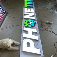 Enseigne néon personnalisée, lettres en relief LED lumineuses, lettres 3D éclairées par l'avant, face en acrylique, bordure en métal noir pour boutique