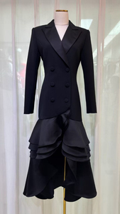 <span class=keywords><strong>Vestido</strong></span> <span class=keywords><strong>Largo</strong></span> Otoño Invierno AELESEEN Estilo Europeo Americano para Mujer, Manga Larga, Cuello Camisero, Volantes, Irregular, Elegante, para Fiesta - Product Image 2