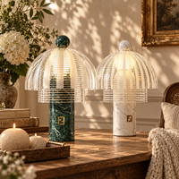Lampe de table contemporaine en matériaux naturels, base en marbre, abat-jour en verre côtelé, lumière G9 pour hall d'hôtel, chambre à coucher, intérieur