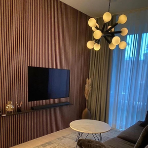 Paneles de pared de listón acústico de madera de precio razonable de fábrica estándar respetuoso con el medio ambiente sin bordes - Product Image 6