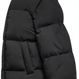Veste d'hiver rembourrée à capuche noire pour homme, coupe régulière, couleur unie, fermeture éclair, coupe-vent - Product Image 6