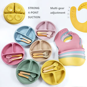 Ensemble d'ustensiles <span class=keywords><strong>de</strong></span> repas pour bébé en silicone sans BPA, fournitures <span class=keywords><strong>de</strong></span> sevrage, assiette à ventouse antidérapante, bavoir facilement ajustable - Product Image 3