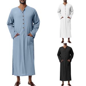<span class=keywords><strong>Agbada</strong></span> brodé, tenue semi-formelle pour hommes, robe longue à manches longues, col ample, musulman, été, hiver, longue durée, Moyen-Orient - Product Image 6