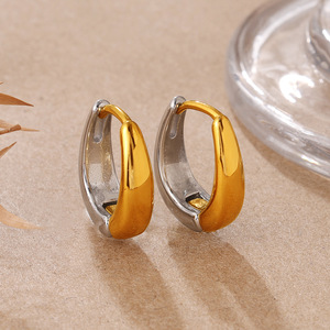 Pendientes de aro en tono dorado y plateado, geométricos, de acero inoxidable, para uso diario, joyería para mujer - Product Image 3