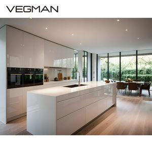 Set di Mobili da <span class=keywords><strong>Cucina</strong></span> Moderni su Misura <span class=keywords><strong>con</strong></span> <span class=keywords><strong>Isola</strong></span> e Lavello, Armadietti Completi in PVC e Melamina, Cucine Contemporanee Popolari - Product Image 2