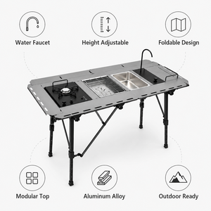 Tavolo da Campeggio Modulare IGT con Rubinetto e Lavello, in Lega di Alluminio Anodizzato, Altezza Regolabile, Stazione Cucina Esterna per 4 Persone - Product Image 5