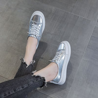 Zapatillas de Plataforma de Piel para Mujer, con Logotipo Personalizado OEM ODM, Sin Cordones, con Encaje Elástico, Color Plateado Metálico y Blanco, Casuales, Ligeras para Caminar