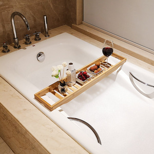 QIWU LIFE Juego de cuatro piezas de madera de bambú, carrito de baño ecológico de 70x14,5 cm, opciones multicolores, bandeja de bañera de barco pequeño de estilo Simple - Product Image 4
