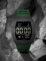 Montre sport électronique carrée TOMI T230 au design simple, bracelet en cuir lumineux, affichage de la semaine, montre-bracelet en stock, montre numérique pour homme