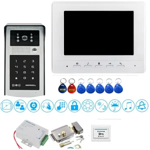 Bel Video Monitor 1 inci layar 7 inci, untuk bel pintu rumah telepon dengan sistem kontrol akses Keypad kode Rfid rumah