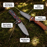 Couteau de chasse pliant Damas, couteau de poche portable pour l'extérieur, manche en bois, couteau tactique de survie pour le camping, logo personnalisé DM032-1