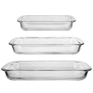 Juego de 3 bandejas rectangulares para hornear de vidrio de borosilicato con tapa para <span class=keywords><strong>horno</strong></span> de microondas - Product Image 3