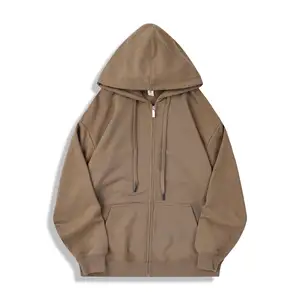 Custom Cotton 330gsm Oversized Hoodie OEM French Terry Zip Up Sweatshirts Plain Casual Men's Hoodies