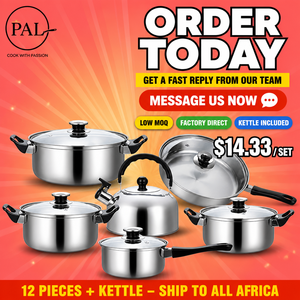 Juego de Utensilios de Cocina de Acero Inoxidable Ecológico Multifuncional PAL de 12 Piezas con Tapas de Vidrio, Incluye Olla para Sopa y Sartenes - Product Image 6