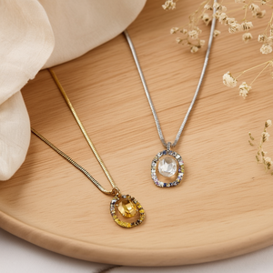 Collana Angelina Power con Pendente Ovale, Catena a Serpente in Oro e Argento, Stile Classico, Cristalli e Strass con Incastonatura a Castone, Regalo Unisex - Product Image 5