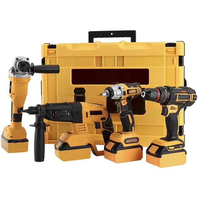 4Pcs Cordless Power Tool Combo Kit, 20V Lithium-ion Battery Tools Set with Drill, Grinder, Wrench & Hammer