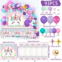 93 pièces de décorations d'anniversaire sur le thème de la licorne, ballons arc-en-ciel, vaisselle, toile de fond, cadeaux de fête pour la fête de bébé ou les fêtes de filles