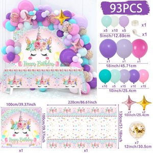 93 pièces de décorations d'anniversaire sur le thème de la <span class=keywords><strong>licorne</strong></span>, ballons arc-en-ciel, vaisselle, toile de fond, cadeaux de fête pour la fête de bébé ou les fêtes de filles - Product Image 1
