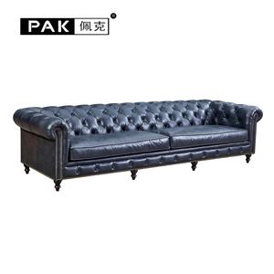 أريكة فاخرة مخصصة عتيقة <span class=keywords><strong>3</strong></span> مقاعد من الجلد الطبيعي مقطعية لغرفة المعيشة ، طقم أثاث منزلي للفنادق والفيلات - Product Image 3