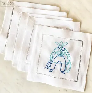 Personality Linen Embroidered Cocktail Napkins