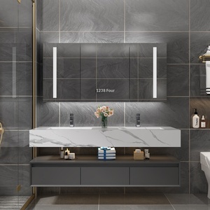 Mueble de Baño de Lujo Ligero de Silicona con Doble Lavabo, Madera Maciza Multicapa y Mármol, Diseño Impermeable de Pie - Product Image 2
