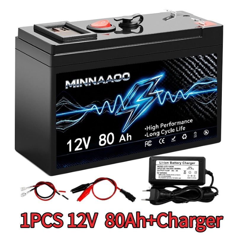 <strong>12V</strong> <strong>LiFePO4</strong> Rechargeable <strong>Battery</strong> 30Ah-200Ah Replacement <strong>Lead</strong>-<strong>Acid</strong> <strong>Battery</strong> With Charger for Solar RV Marine OffGrid Power Storage