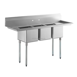 Commercial 3 Compartment Stainless Steel Sink, SS304 Dishwashing Prep Sink with Backsplash and Galvanized Support Legs - Product Image 3