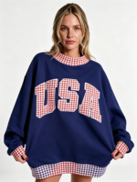 Sweater Wanita OEM Mock Neck HD Print Color Block 100% Katun Fleece Oversized Pullover Jumper