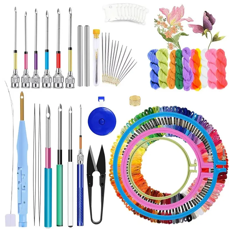 MCX-34 Embroidery 156PCS Embroidery Punch Needle Embroidery Thread Punch Needle Kit