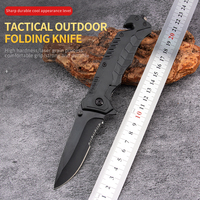 Couteau de survie pliable d'urgence, lame semi-dentelée noire, brise-vitre, coupe-ceinture, couteau utilitaire de camping
