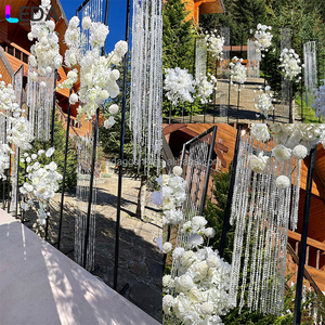 LEDA Factory Custom Wedding Party Black Metal Frame <b>Backdrop</b> <b>Stand</b> Set with Crystal Bead Curtain - Product Image 3