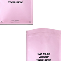 Pochette refermable à trois côtés, imprimée sur mesure, écologique, résistante à l'humidité, sachet rose pour l'emballage de kits de maquillage cosmétique