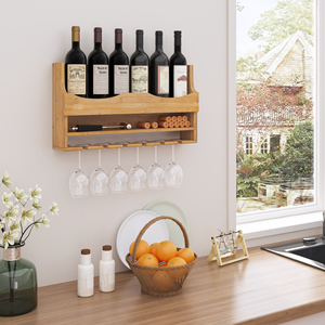 Treo Tường Rượu Vang Giá Tre Rượu Vang Giá Với 6 Người Giữ Kính Và Rượu Vang Lưu Trữ Hiển Thị Kệ Cho Nhà Bếp - Product Image 5