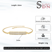 Gelang Batangan Perak Sterling S925 Berlapis Emas Desain Minimalis Elegan Trendi yang Dapat Disesuaikan dengan Hiasan Zirkonia Kubik