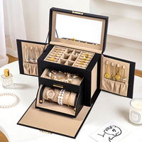 Boîte de rangement multicouche en cuir de luxe de haute qualité avec miroir pour présentoir à bijoux et organisateur, logo personnalisé, vente en gros