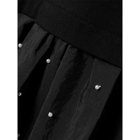 Nouvelle robe d'été formelle pour femme en spandex/coton, col montant, manches courtes, ornée de perles, ourlet à volants, coupe régulière, respirante