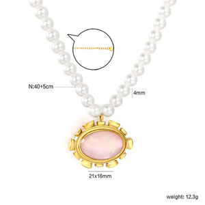 Pearl Necklace Oval Pink Mother Of Pearl Pendant <b>Gold</b> <b>Frame</b> Bezel Setting Everyday Wear Women's Fashion Jewelry Accessory - Product Image 5