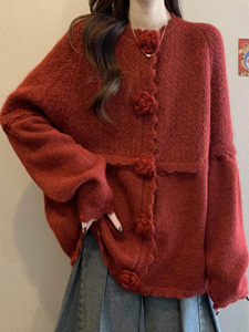 Nouvelle Collection 2026 – Cardigan en Maille <span class=keywords><strong>Camélia</strong></span> Rouge pour Femme – Veste Polyvalente Automne-Hiver - Product Image 4