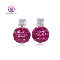Kirin Bijoux 5A CZ Ruby Ball Dangle Stud Boucles d'oreilles Mode classique 925 Sterling Silver Offre Spéciale pour les femmes