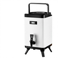Dispenser Minuman Portabel Grosir 6L-12L, Wadah Susu Teh Kotak Terisolasi Baja Tahan Karat 304 dengan Keran, untuk Restoran