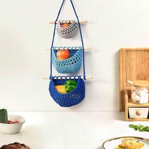 Juego de 3 Bolsas de Almacenamiento de Frutas y Verduras de Tres Niveles, Tejidas a Mano, Vintage, Desmontables, para Cocina y Sala de Estar - Product Image 2