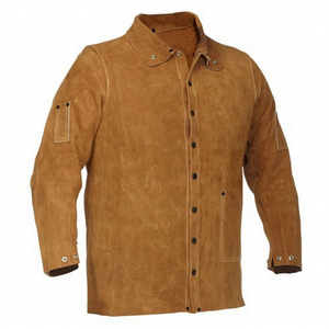 Veste de soudeur en daim marron résistante au feu, manches longues, coupe classique, protection thermique 300 ° C-500 ° Sutures surfilées - Product Image 1