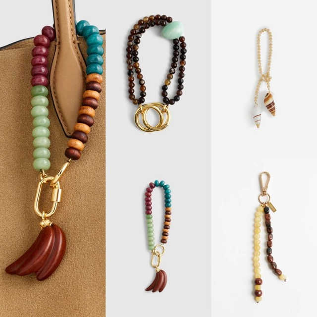 JS Trendy Boho Beaded Hanging Ornament Mixed Color Acrylic Wooden Beads Conch Banana Keychain Charms for Handbag Decoration