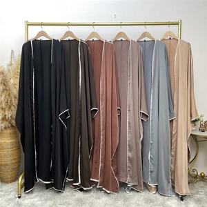 6688# New Arrive Smooth Satin batwing Sleeve Open <b>Abaya</b> With White Line Muslim Women Eid Ramadan Basic Abayas Cardigan 6 Colors - Product Image 6