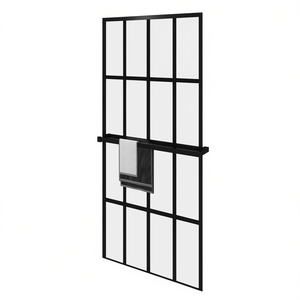 Paroi de douche en verre ESG noir avec étagère, finition noire mate, montage mural, 39,4 x 76,8 pouces - Product Image 1