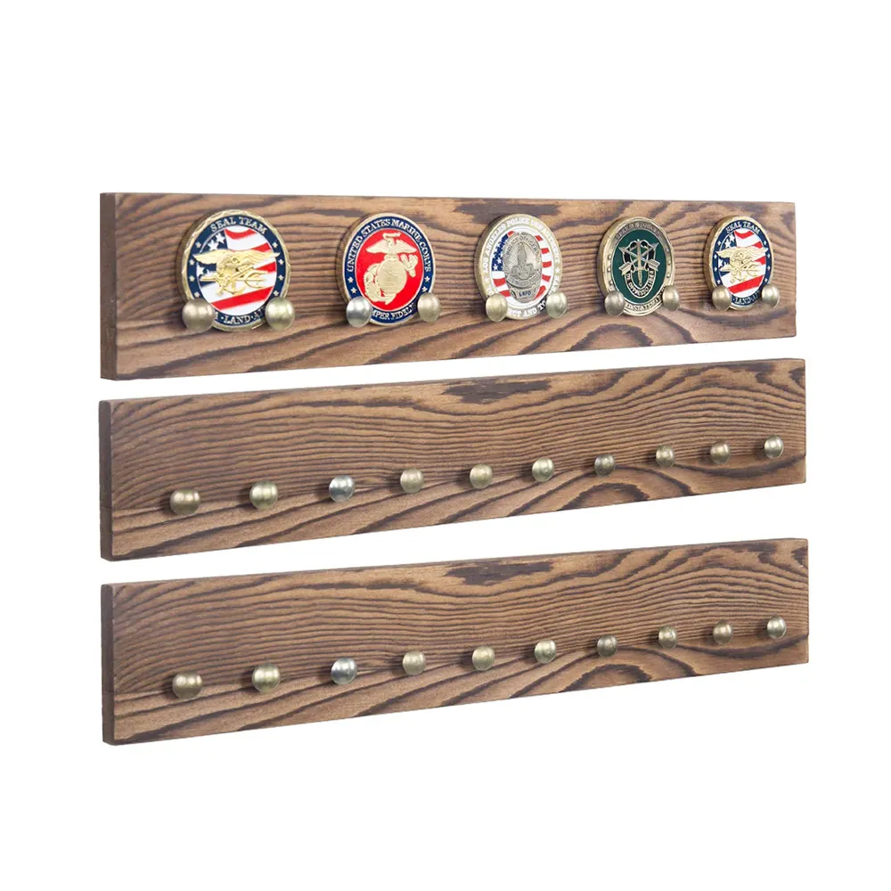 Rustic Wall Mount Wood Military Coin Showcase Wood Challenge Coin Holder Display Rack