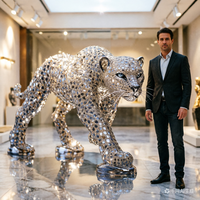Sculpture de léopard personnalisée ornée de diamants - Ornement animalier en fibre de verre (Salons, Boutiques, Hôtels, Centres commerciaux, Salles d'exposition)