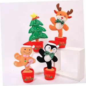 Christmas Hot Selling Gifts Doll Decoration Dancing Twisting Singing Christmas Tree Penguin Cactus Plush Toy with Flash Light
