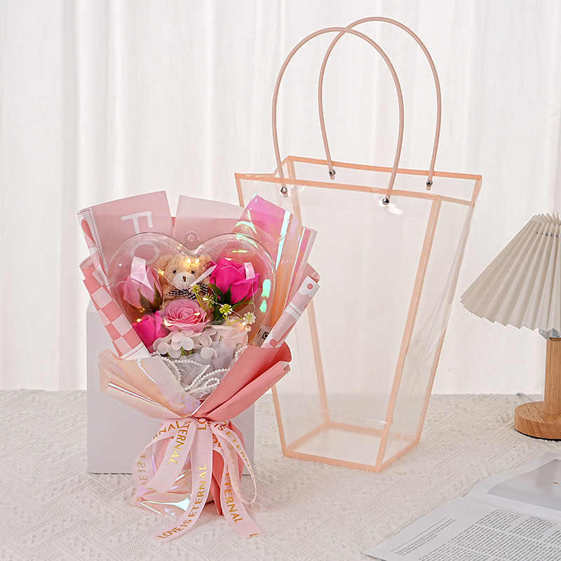Love acrylic-pink+bear+trapezoidal bag