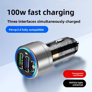 Cargador Inalámbrico para Auto de Aleación de <span class=keywords><strong>Aluminio</strong></span> PD+QC3.0 de 100W con 3 Puertos y Encendedor para Reloj Inteligente, Auriculares y Teléfono Móvil - Product Image 2